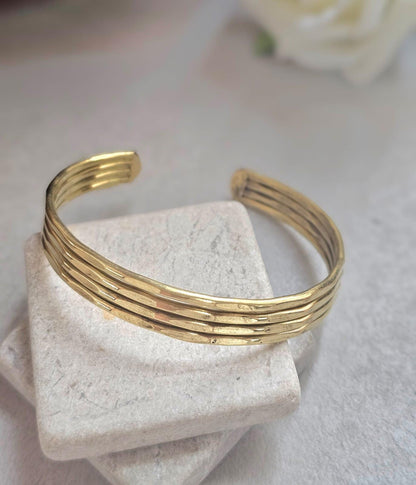 Raw Brass Cuff Bracelet, Minimalist Gold Cuff, Adjustable Open Bangle, Layered Stack Bracelet, Boho Jewelry, Gift for Her