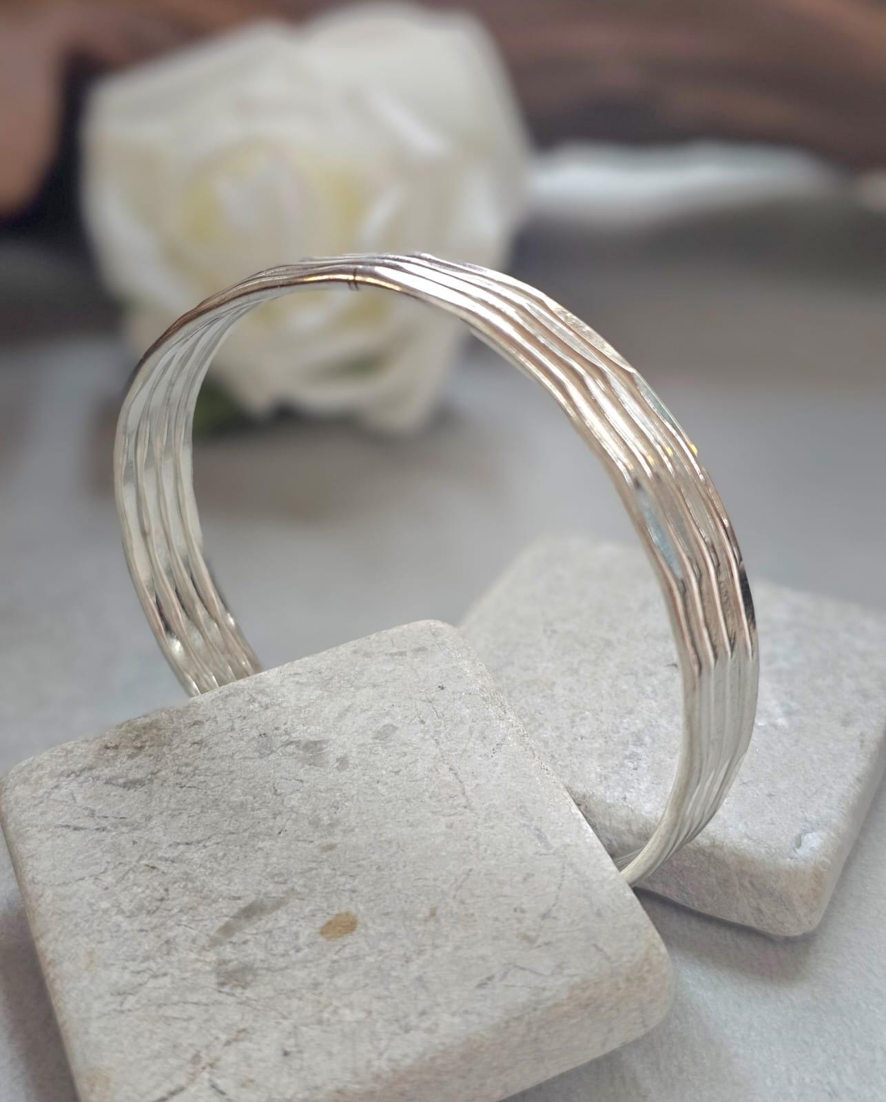 Silver Cuff Bracelet, Minimalist Silver Bangle, Adjustable Open Cuff, Layered Stack Bracelet, Modern Boho Jewellery, Gift for Her