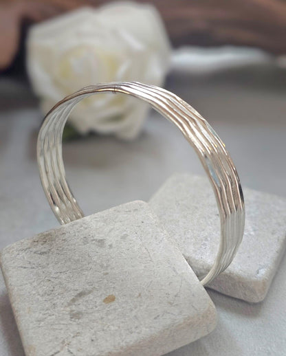 Silver Cuff Bracelet, Minimalist Silver Bangle, Adjustable Open Cuff, Layered Stack Bracelet, Modern Boho Jewellery, Gift for Her