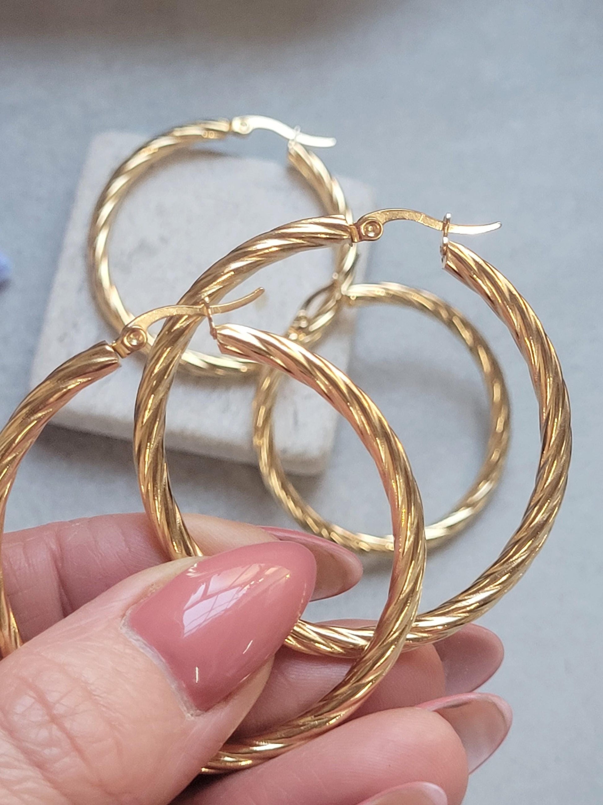 18K Gold Plated Twisted Hoop Earrings, Stainless Steel Waterproof Hoops, Hypoallergenic Jewellery, Tarnish Resistant, Minimalist Gold Earrin