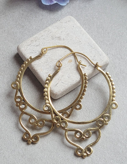 Extra Large Brass Hoop Earrings, Hypoallergenic Lightweight Statement Earrings, Boho Tribal Hoops, Oversized Festival Jewellery, Gift for He