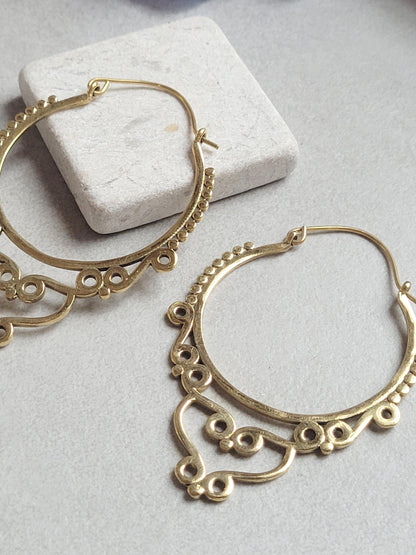 Extra Large Brass Hoop Earrings, Hypoallergenic Lightweight Statement Earrings, Boho Tribal Hoops, Oversized Festival Jewellery, Gift for He