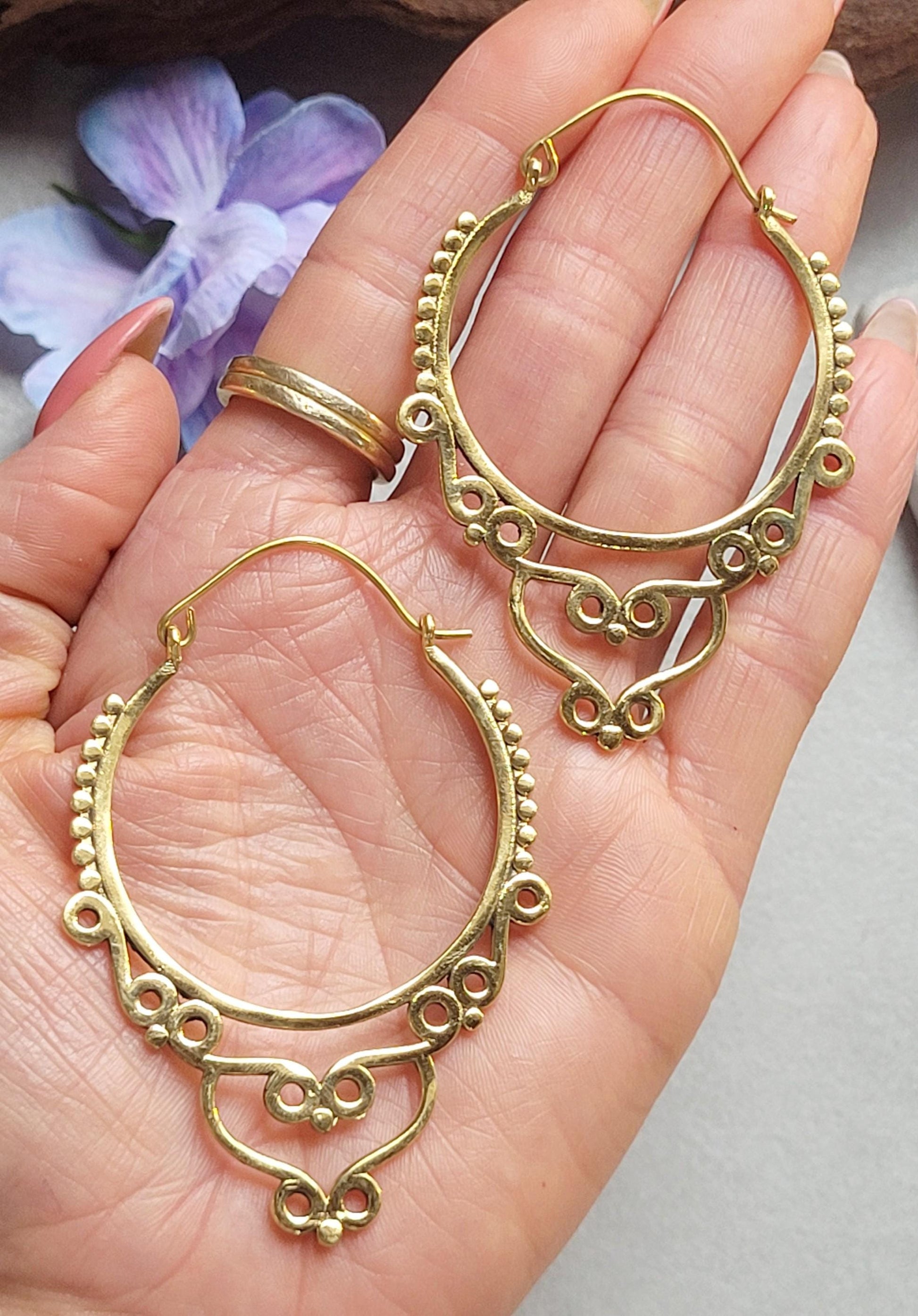 Extra Large Brass Hoop Earrings, Hypoallergenic Lightweight Statement Earrings, Boho Tribal Hoops, Oversized Festival Jewellery, Gift for He