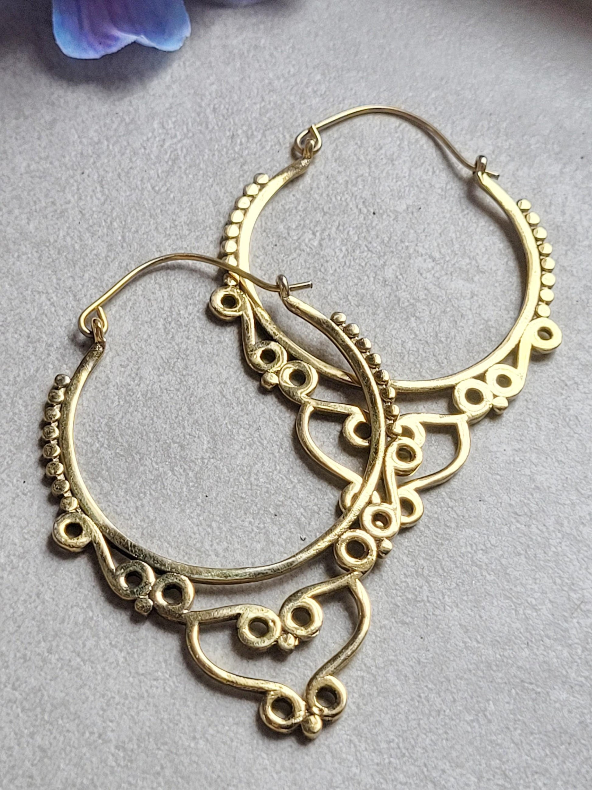 Extra Large Brass Hoop Earrings, Hypoallergenic Lightweight Statement Earrings, Boho Tribal Hoops, Oversized Festival Jewellery, Gift for He
