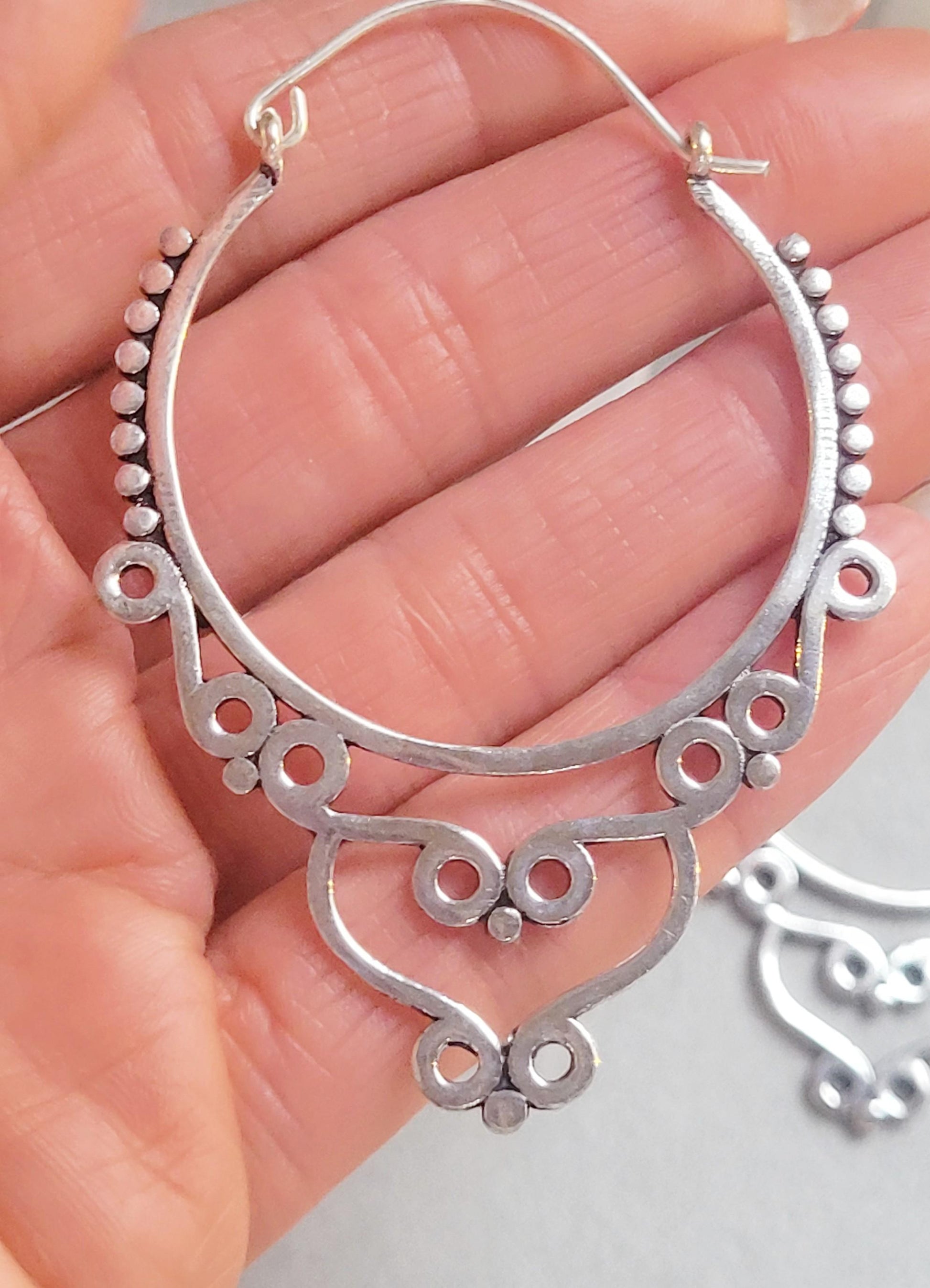 Extra Large Silver Hoop Earrings | Lightweight Silver Plated Statement Hoops | Boho Festival Jewellery | Hypoallergenic Minimalist Earrings