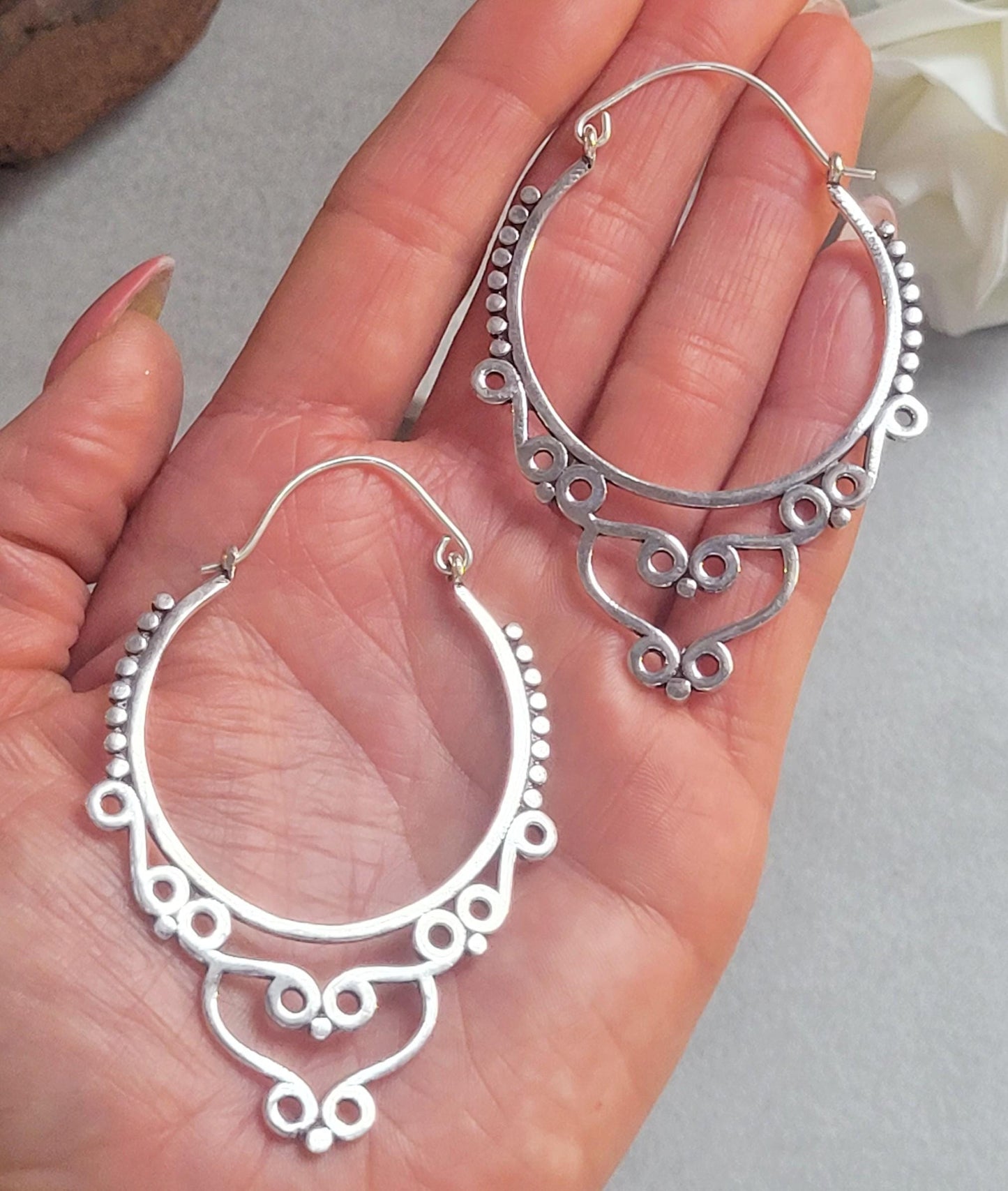 Extra Large Silver Hoop Earrings | Lightweight Silver Plated Statement Hoops | Boho Festival Jewellery | Hypoallergenic Minimalist Earrings