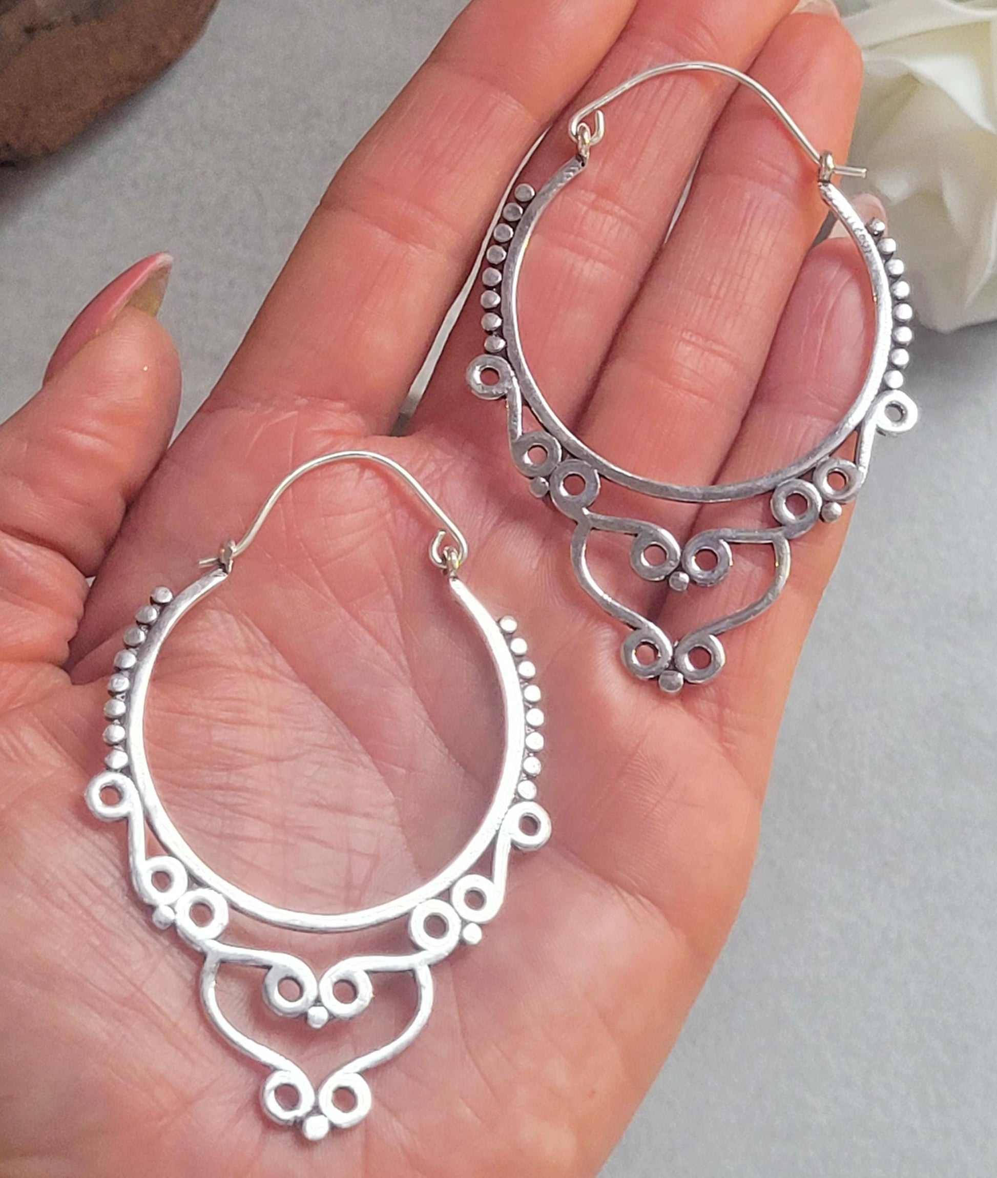 Extra Large Silver Hoop Earrings | Lightweight Silver Plated Statement Hoops | Boho Festival Jewellery | Hypoallergenic Minimalist Earrings
