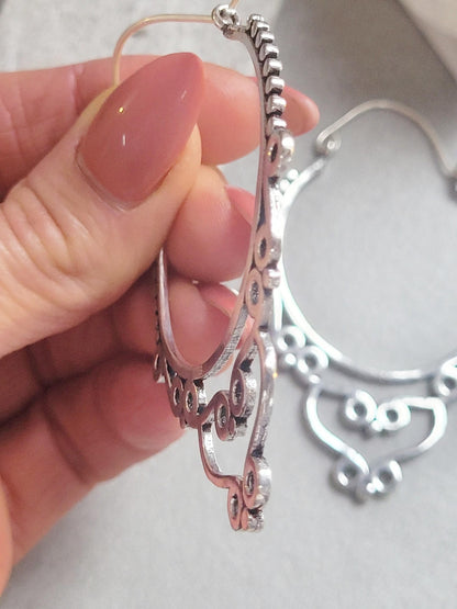 Extra Large Silver Hoop Earrings | Lightweight Silver Plated Statement Hoops | Boho Festival Jewellery | Hypoallergenic Minimalist Earrings