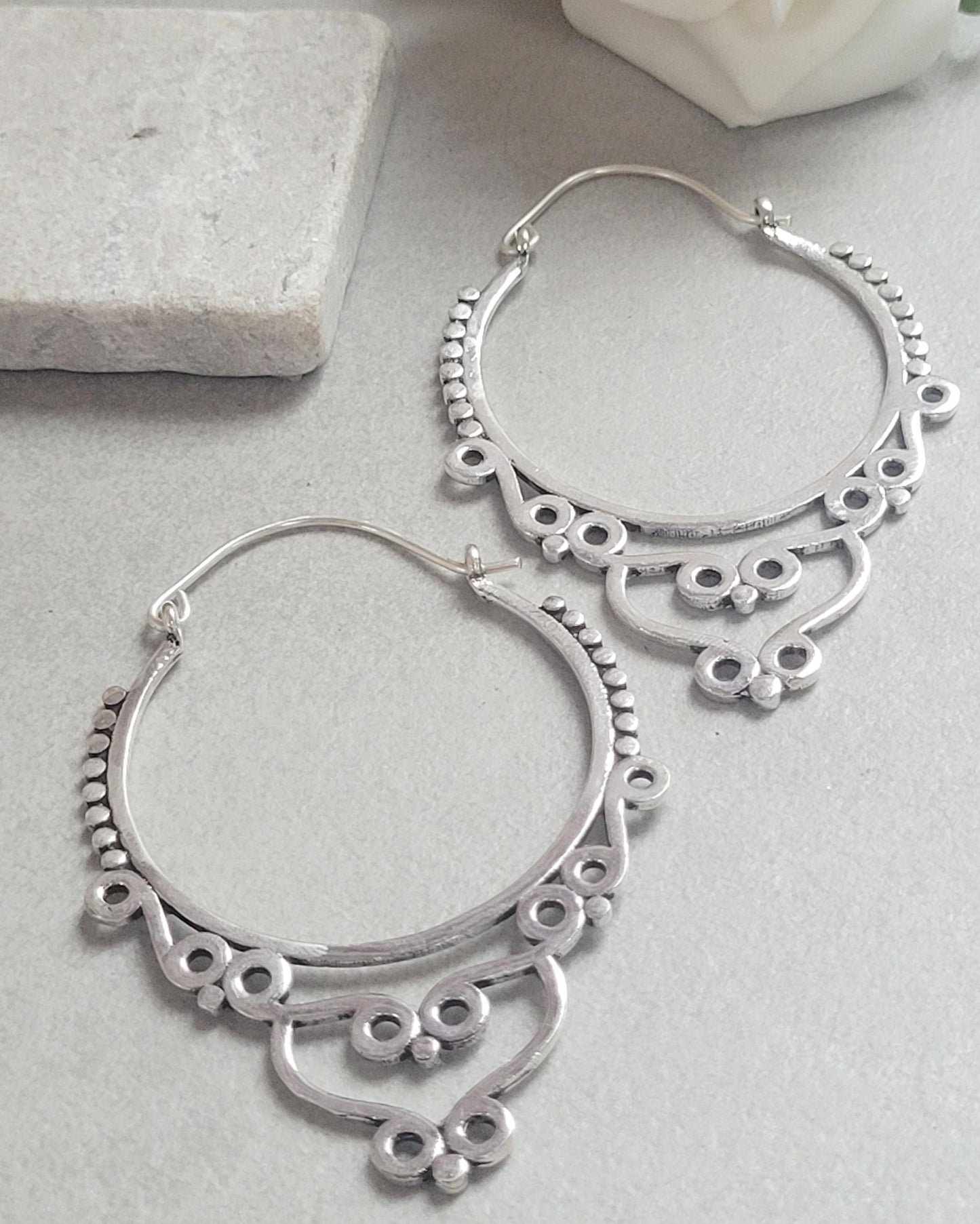 Extra Large Silver Hoop Earrings | Lightweight Silver Plated Statement Hoops | Boho Festival Jewellery | Hypoallergenic Minimalist Earrings