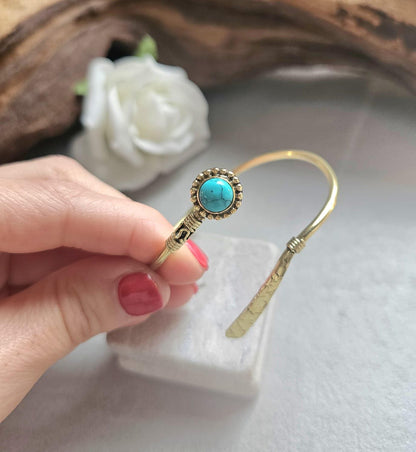 Hammered Brass Turquoise Cuff Bracelet, Infinity Open Bangle, Hypoallergenic Nickel Free Jewellery, Boho Bracelet, Gift for her