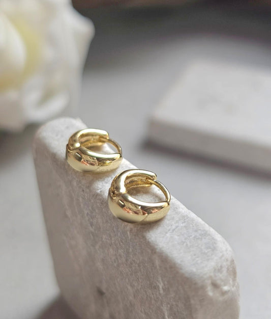10mm Gold Huggie Hoop Earrings | 18K Gold Plated Small Hoops | Minimal Everyday Earrings | Dainty Waterproof Jewellery Gift for Her