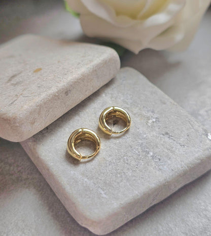 10mm Gold Huggie Hoop Earrings | 18K Gold Plated Small Hoops | Minimal Everyday Earrings | Dainty Waterproof Jewellery Gift for Her