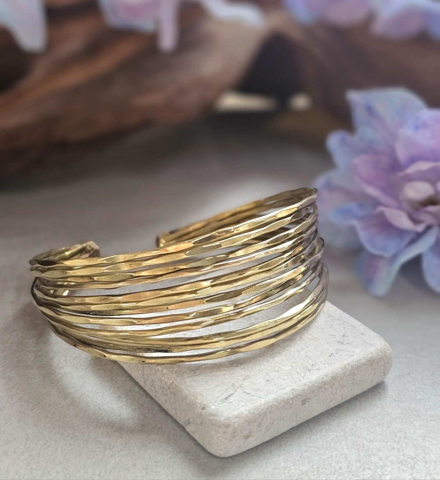 Gold Brass Multi Strand Cuff Bracelet, Chunky Layered Bangle, Statement Open Cuff, Boho Minimalist Jewellery, Adjustable Wrist Bracelet