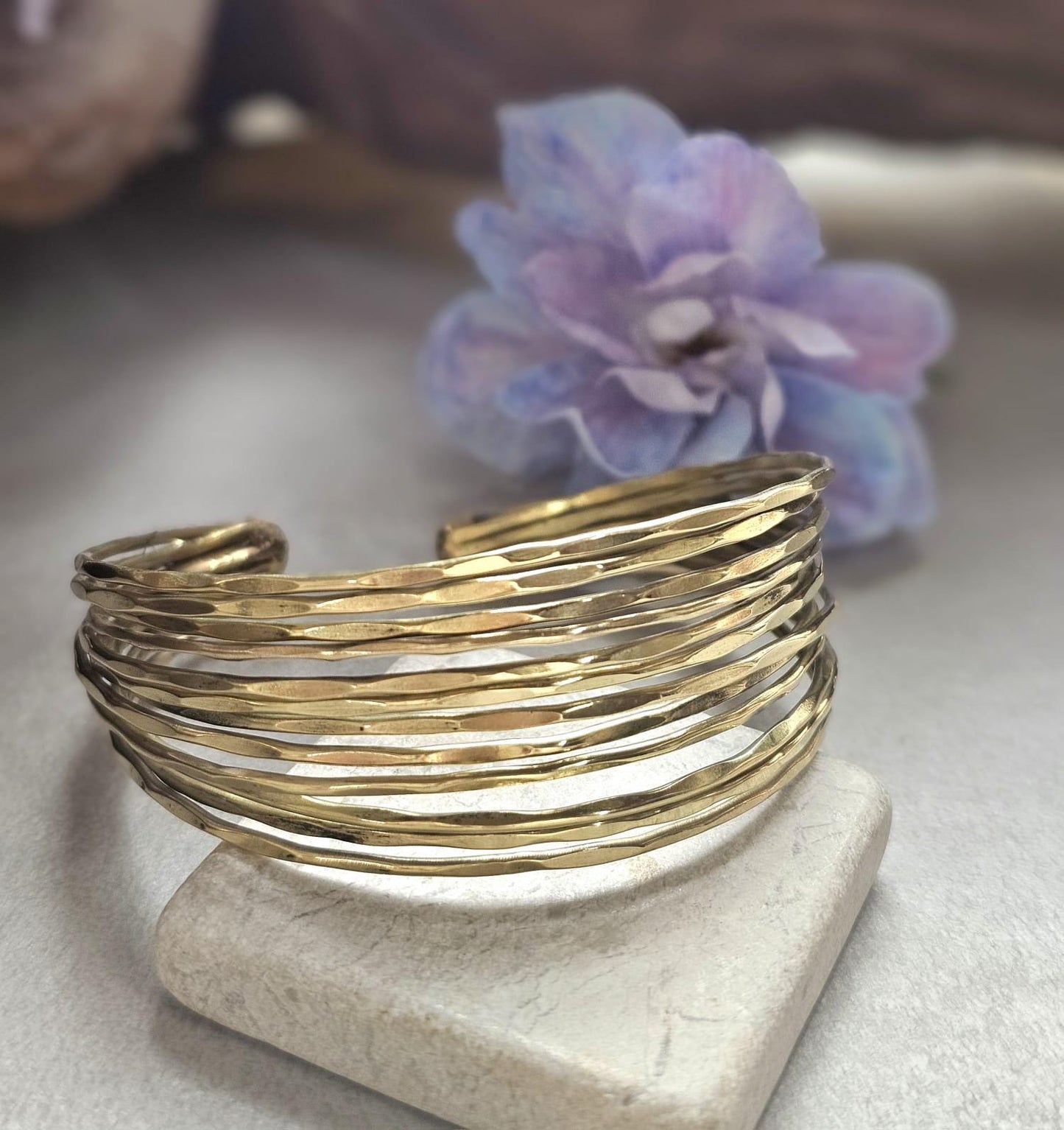 Gold Brass Multi Strand Cuff Bracelet, Chunky Layered Bangle, Statement Open Cuff, Boho Minimalist Jewellery, Adjustable Wrist Bracelet