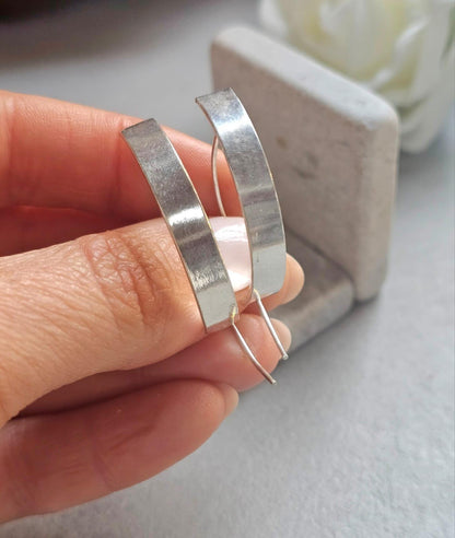 Silver Plated Wide Hoop Earrings | Minimalist Flat Hoops | Lightweight Everyday Jewellery | Modern Statement Earrings | Gift for Her