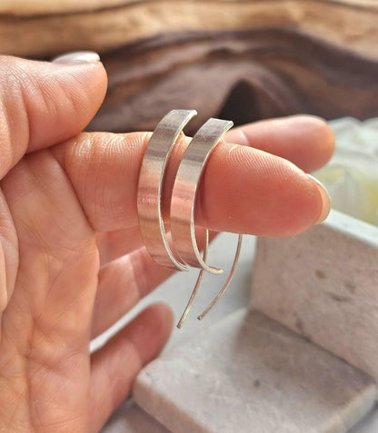 Silver Plated Wide Hoop Earrings | Minimalist Flat Hoops | Lightweight Everyday Jewellery | Modern Statement Earrings | Gift for Her
