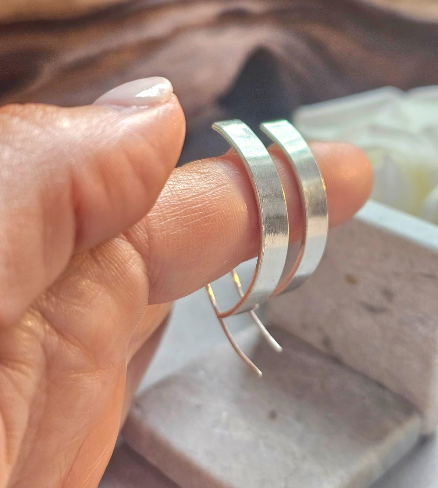 Silver Plated Wide Hoop Earrings | Minimalist Flat Hoops | Lightweight Everyday Jewellery | Modern Statement Earrings | Gift for Her