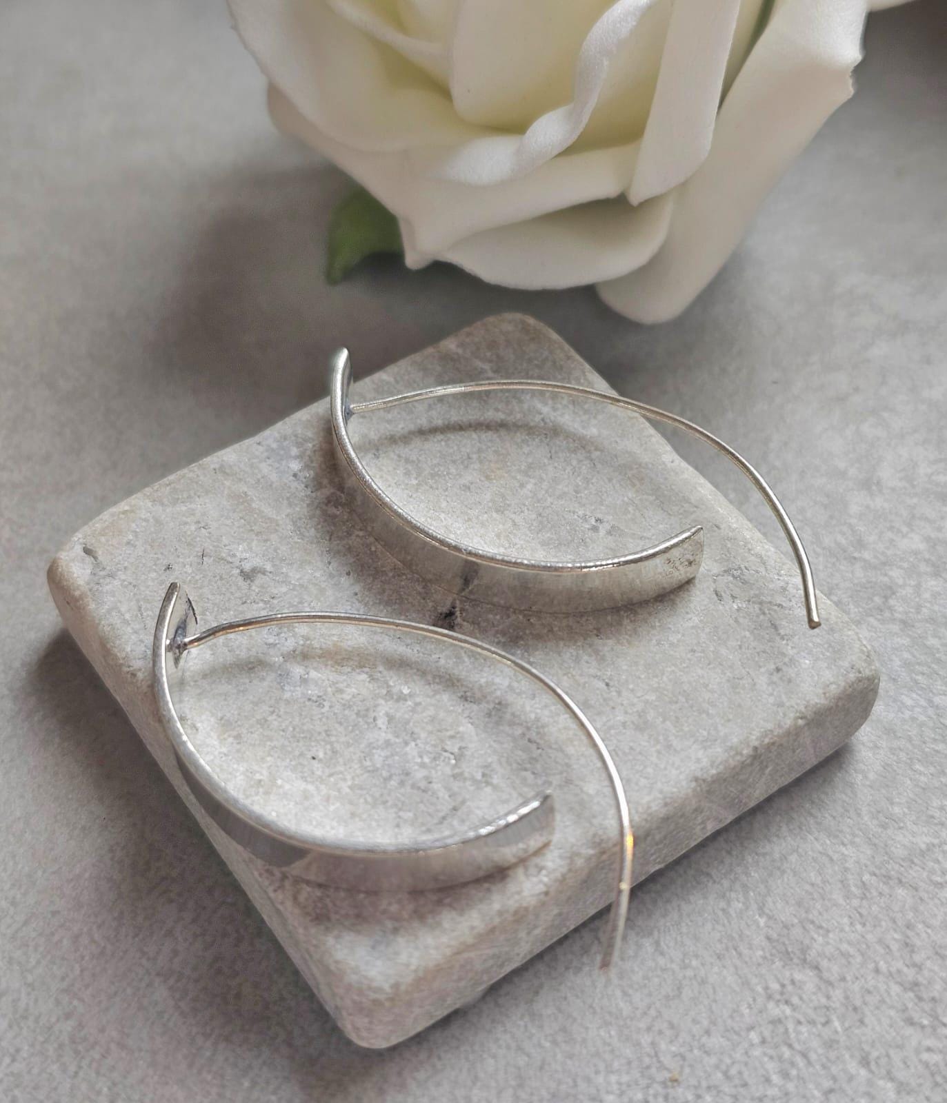 Silver Plated Wide Hoop Earrings | Minimalist Flat Hoops | Lightweight Everyday Jewellery | Modern Statement Earrings | Gift for Her