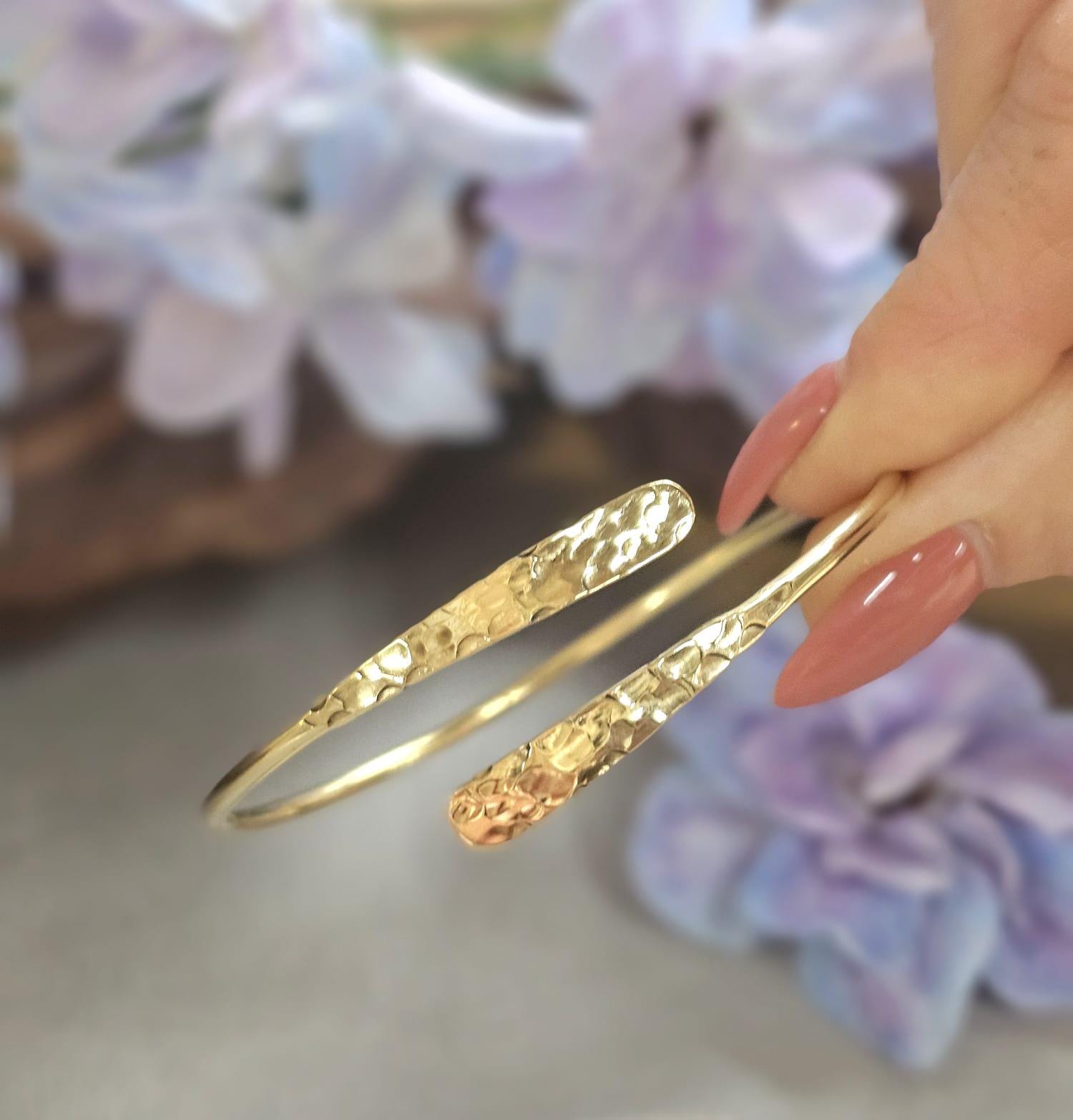 Hammered Brass Cuff Bracelet, Adjustable Open Bangle, Minimalist Gold Tone Bracelet, Nickel Free Hypoallergenic Jewelry, Gift for Her