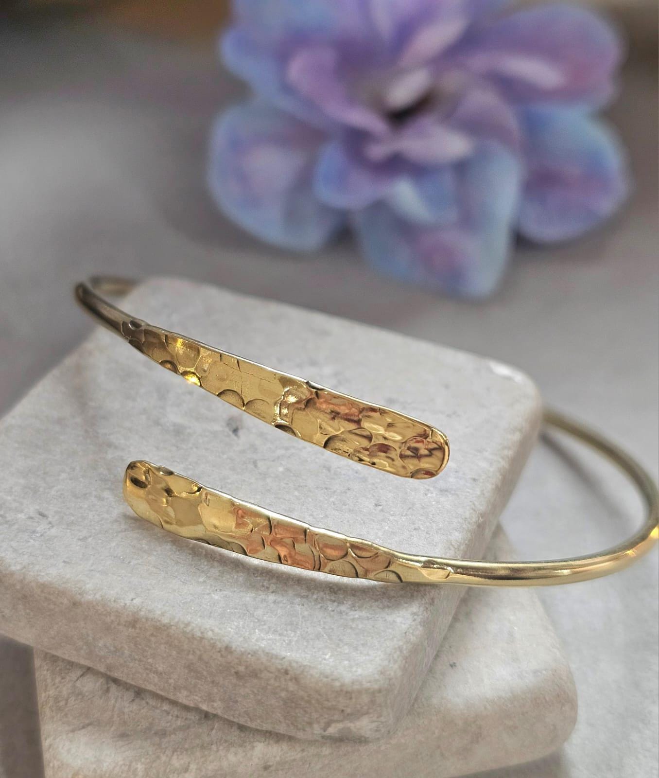 Hammered Brass Cuff Bracelet, Adjustable Open Bangle, Minimalist Gold Tone Bracelet, Nickel Free Hypoallergenic Jewelry, Gift for Her