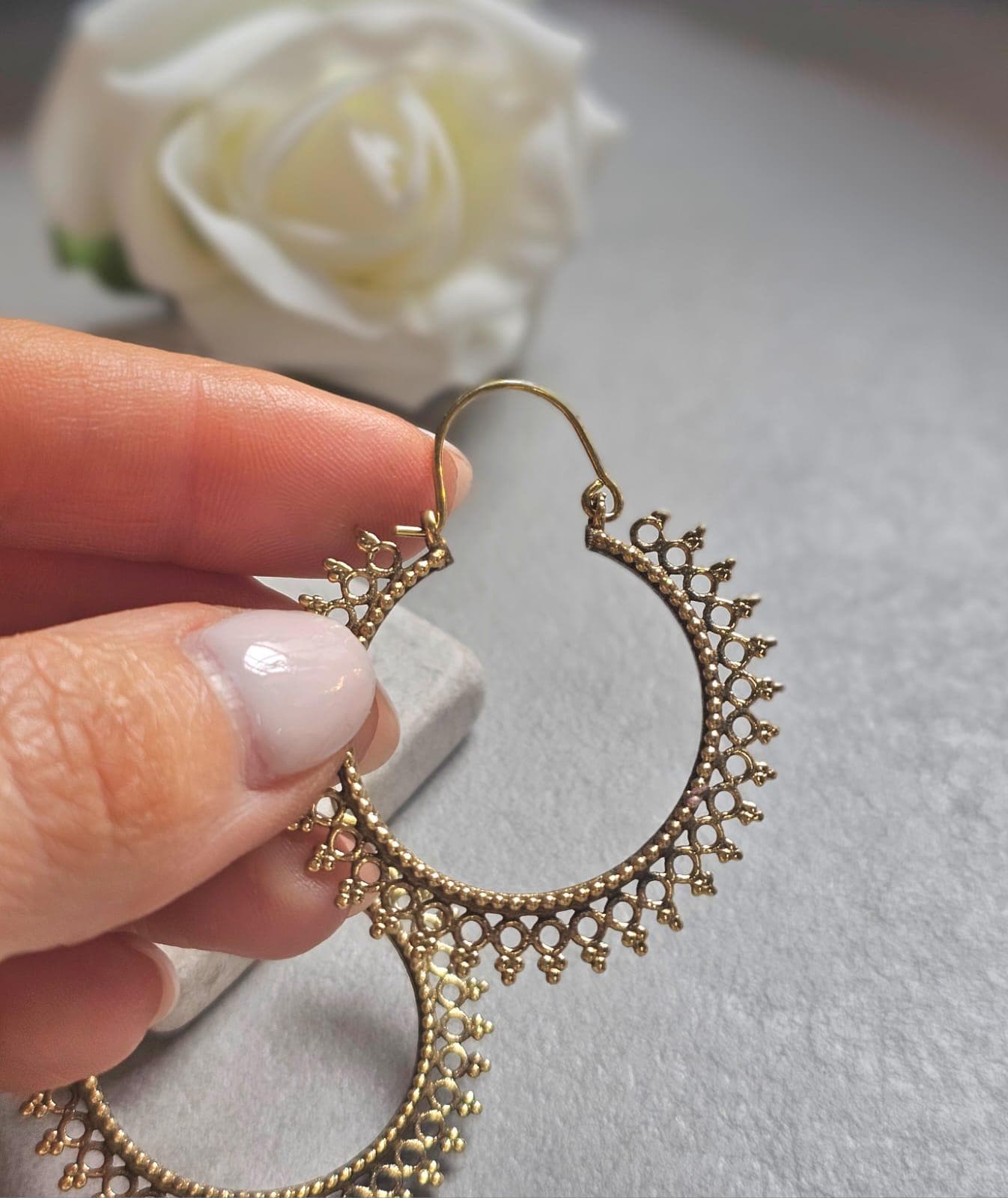 Boho Brass Hoop Earrings, Tribal Gold Hoops, Lightweight Statement Earrings, Festival Jewelry, Ethnic Bohemian Earrings, Gift for Her