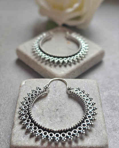 Silver Hoop Earrings, Boho Statement Hoops, Detailed Silver Earrings, Lightweight Unique Earrings, Hypoallergenic Jewelry, Gift for Her