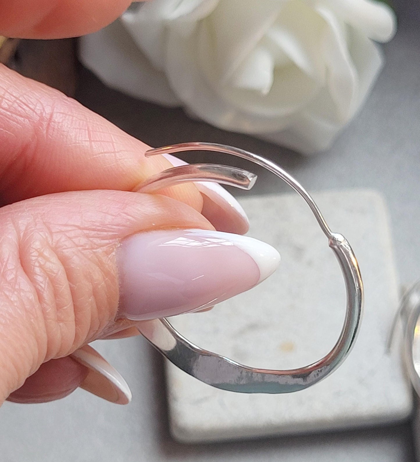 3.5cm Silver Hoop Earrings | Textured Silver Plated Hoops | Elegant Lightweight Hoops | Everyday Jewellery | Nickel Free /Festival jewellery