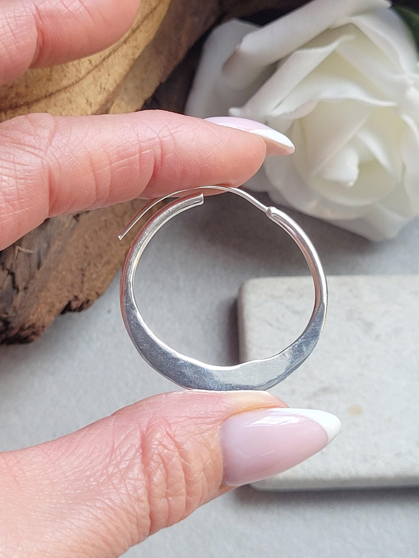 3.5cm Silver Hoop Earrings | Textured Silver Plated Hoops | Elegant Lightweight Hoops | Everyday Jewellery | Nickel Free /Festival jewellery