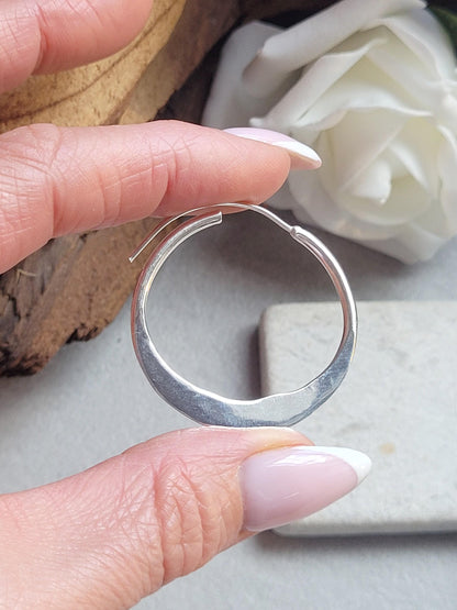 3.5cm Silver Hoop Earrings | Textured Silver Plated Hoops | Elegant Lightweight Hoops | Everyday Jewellery | Nickel Free /Festival jewellery