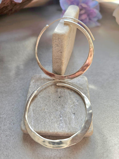 4.5cm Silver Hoop Earrings | Elegant Hammered Effect Hoops | Lightweight Silver Plated Earrings | Modern Everyday Jewellery | Nickel Free