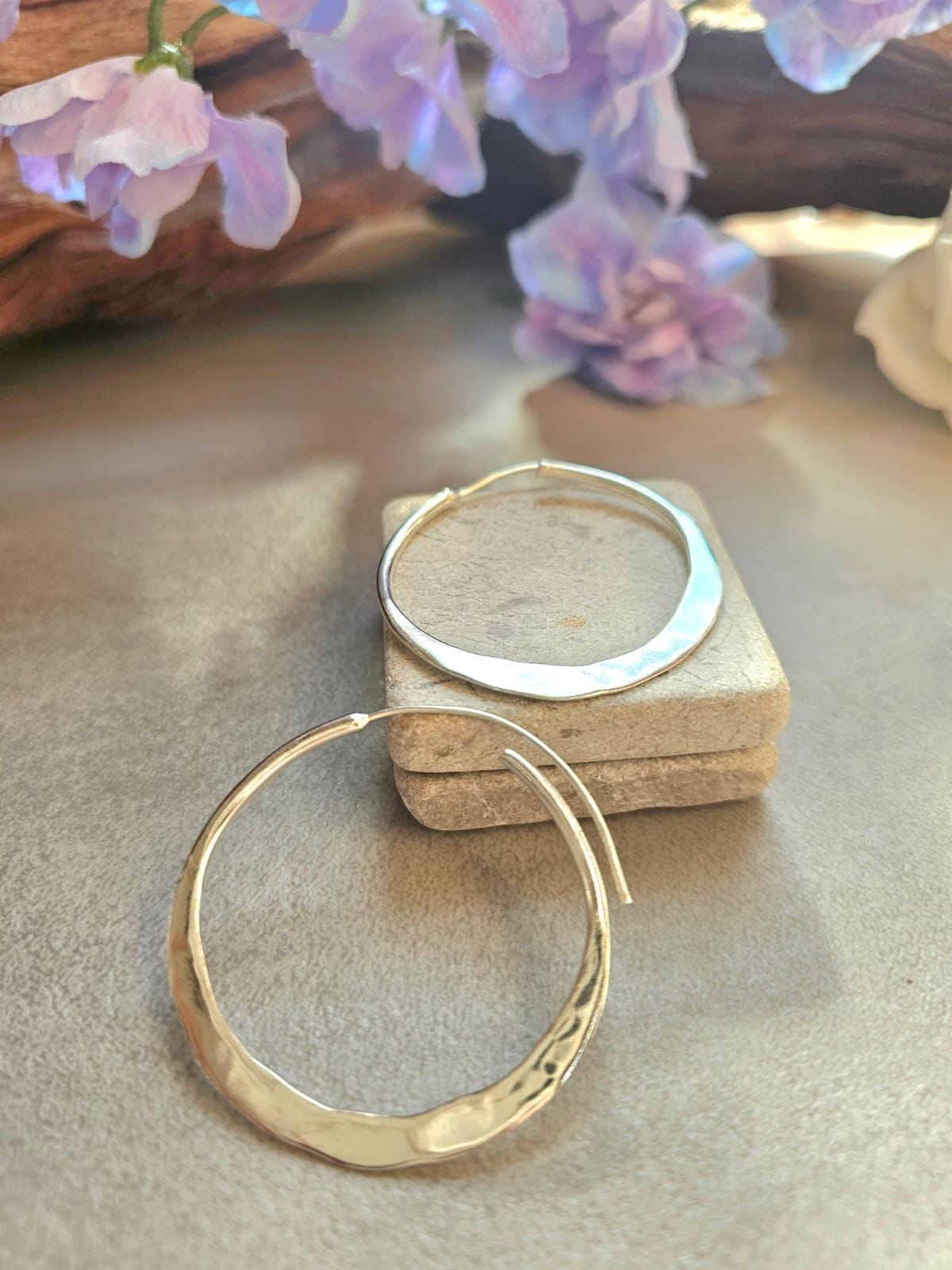 4.5cm Silver Hoop Earrings | Elegant Hammered Effect Hoops | Lightweight Silver Plated Earrings | Modern Everyday Jewellery | Nickel Free