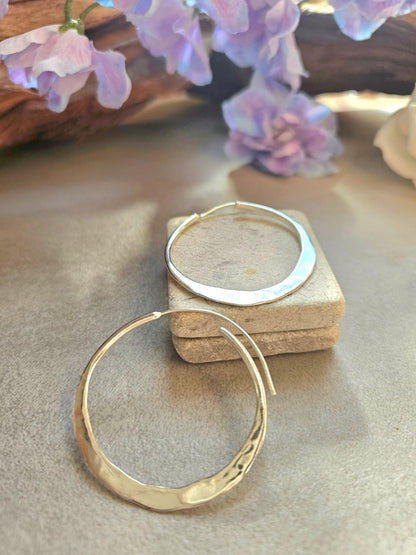 4.5cm Silver Hoop Earrings | Elegant Hammered Effect Hoops | Lightweight Silver Plated Earrings | Modern Everyday Jewellery | Nickel Free