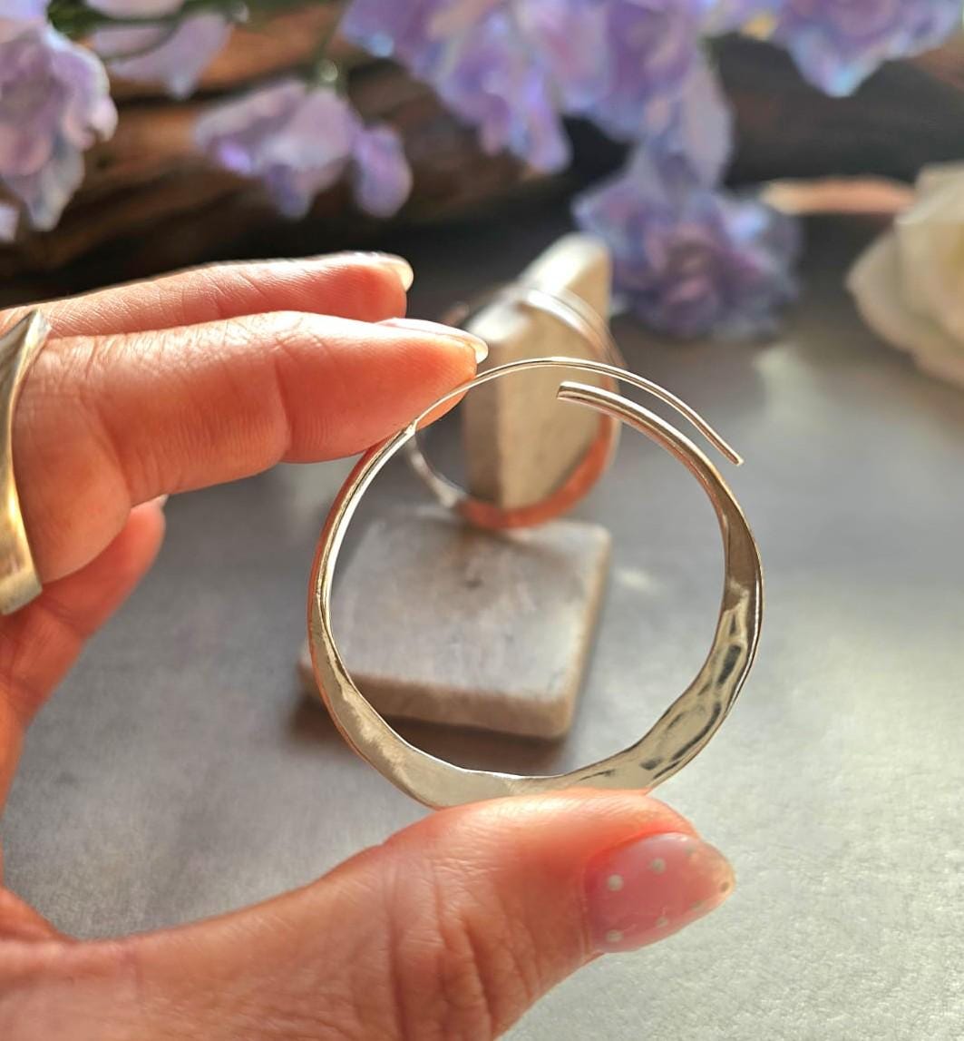 4.5cm Silver Hoop Earrings | Elegant Hammered Effect Hoops | Lightweight Silver Plated Earrings | Modern Everyday Jewellery | Nickel Free