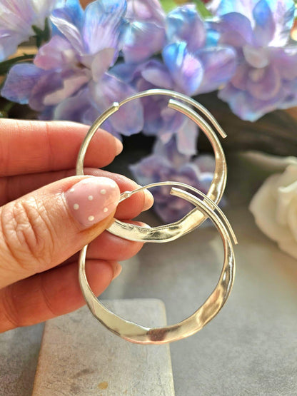 4.5cm Silver Hoop Earrings | Elegant Hammered Effect Hoops | Lightweight Silver Plated Earrings | Modern Everyday Jewellery | Nickel Free