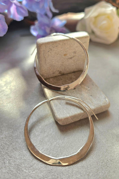 Statement Silver Hoop Earrings 5cm | Hammered Effect Silver Plated Hoops | Lightweight Bold Earrings | Modern Jewellery | Nickel Free