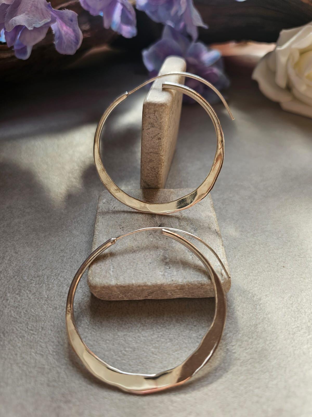 Statement Silver Hoop Earrings 5cm | Hammered Effect Silver Plated Hoops | Lightweight Bold Earrings | Modern Jewellery | Nickel Free