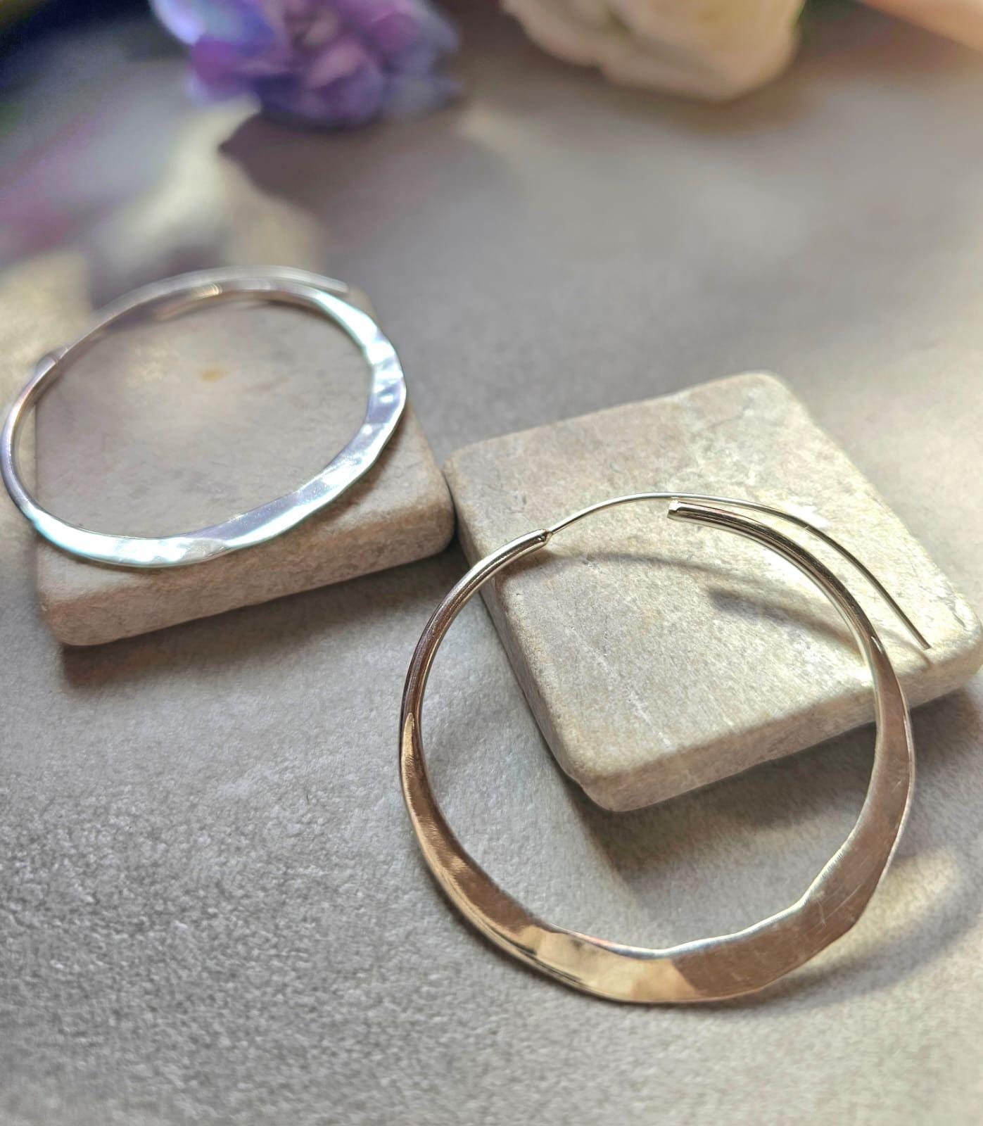 Statement Silver Hoop Earrings 5cm | Hammered Effect Silver Plated Hoops | Lightweight Bold Earrings | Modern Jewellery | Nickel Free