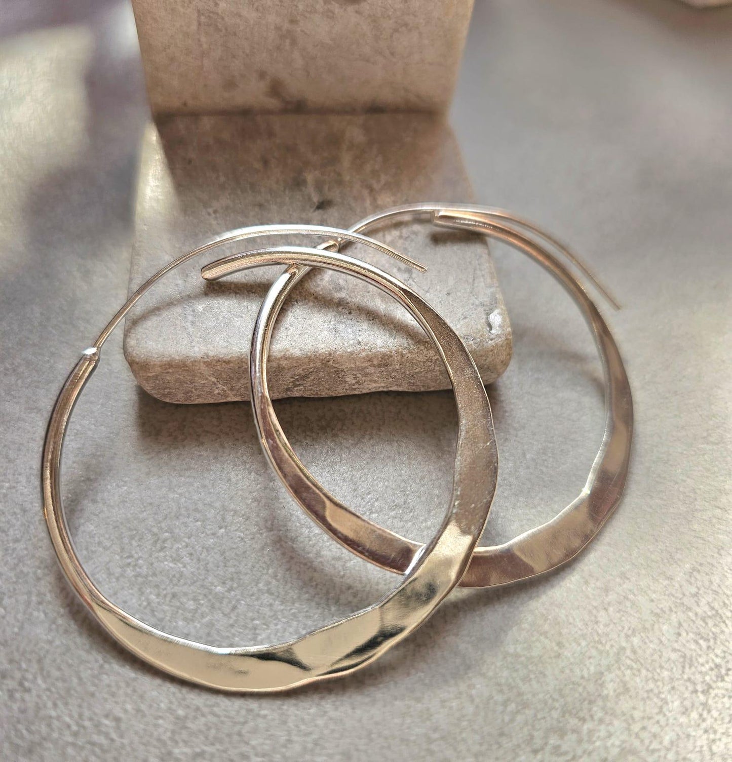 Statement Silver Hoop Earrings 5cm | Hammered Effect Silver Plated Hoops | Lightweight Bold Earrings | Modern Jewellery | Nickel Free