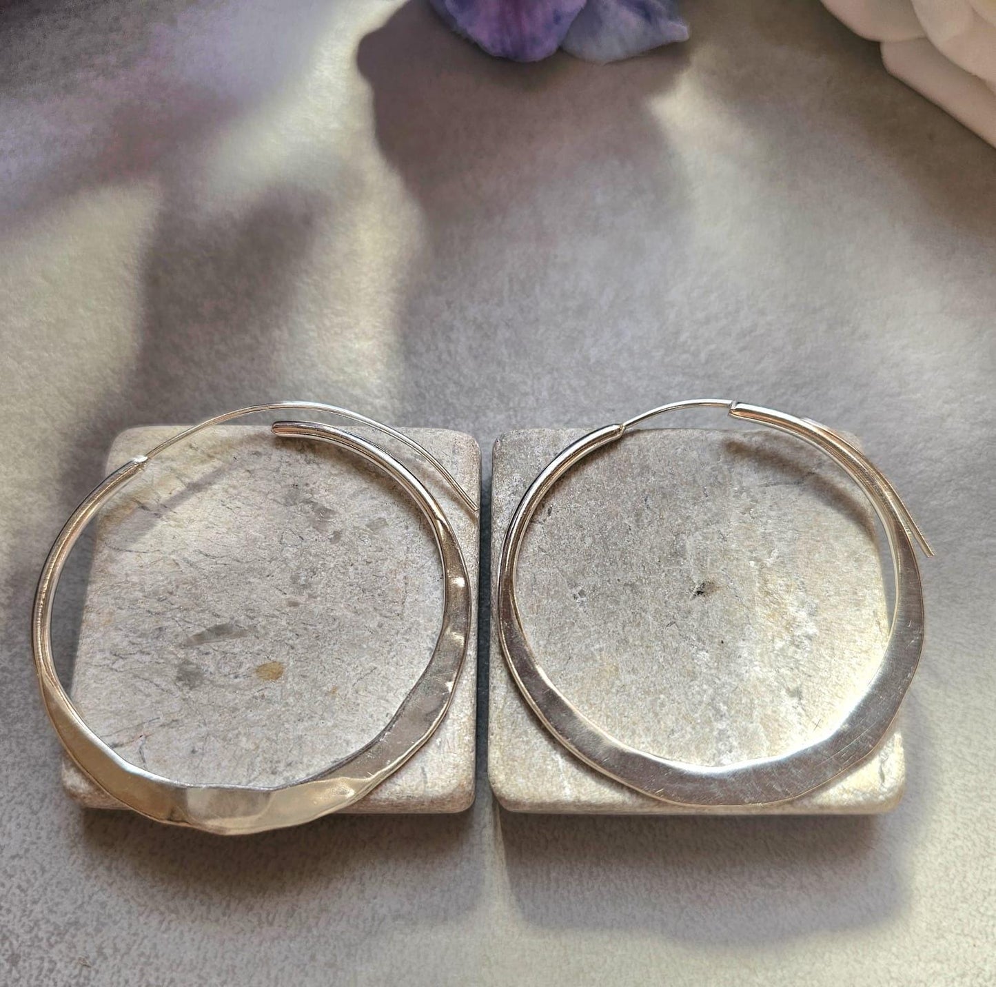 Statement Silver Hoop Earrings 5cm | Hammered Effect Silver Plated Hoops | Lightweight Bold Earrings | Modern Jewellery | Nickel Free