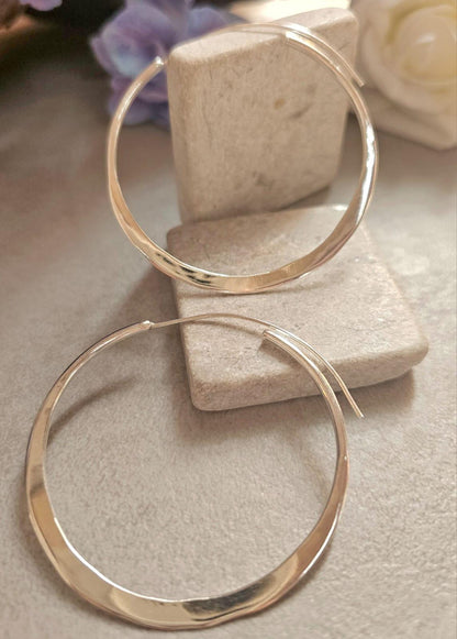 Extra Large Silver Hoop Earrings 5.5cm | Hammered Effect Statement Hoops | Lightweight Silver Plated Jewellery | Nickel Free