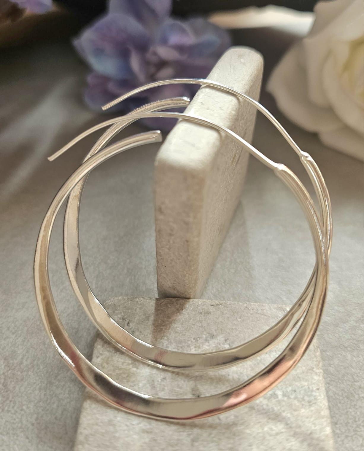 Extra Large Silver Hoop Earrings 5.5cm | Hammered Effect Statement Hoops | Lightweight Silver Plated Jewellery | Nickel Free