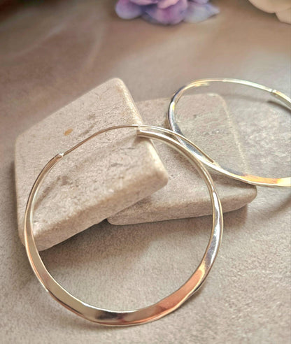 Extra Large Silver Hoop Earrings 5.5cm | Hammered Effect Statement Hoops | Lightweight Silver Plated Jewellery | Nickel Free