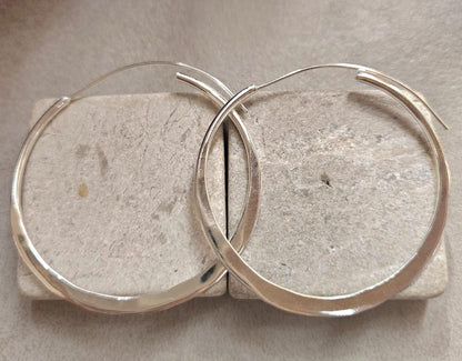 Extra Large Silver Hoop Earrings 5.5cm | Hammered Effect Statement Hoops | Lightweight Silver Plated Jewellery | Nickel Free