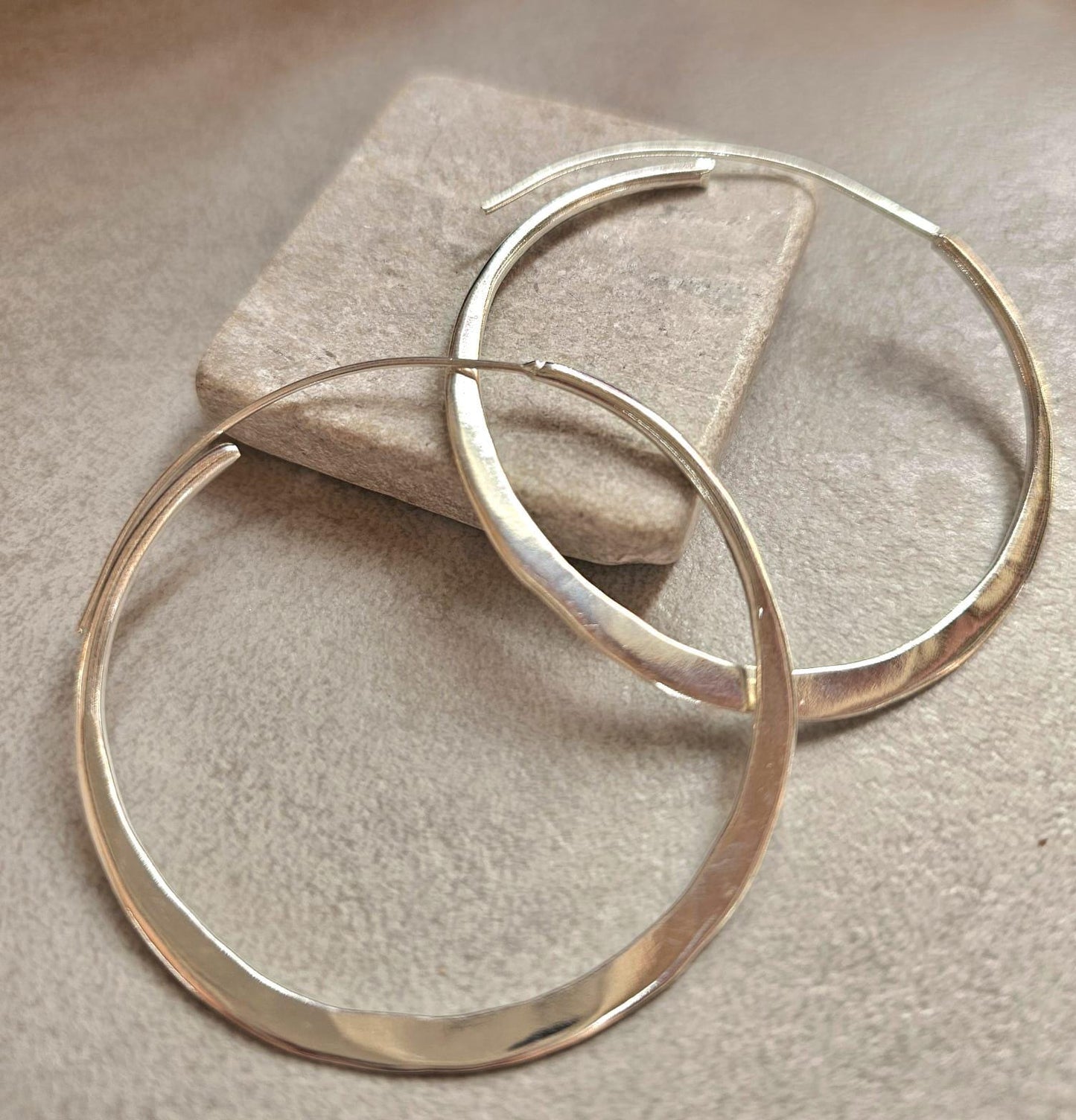 Extra Large Silver Hoop Earrings 5.5cm | Hammered Effect Statement Hoops | Lightweight Silver Plated Jewellery | Nickel Free