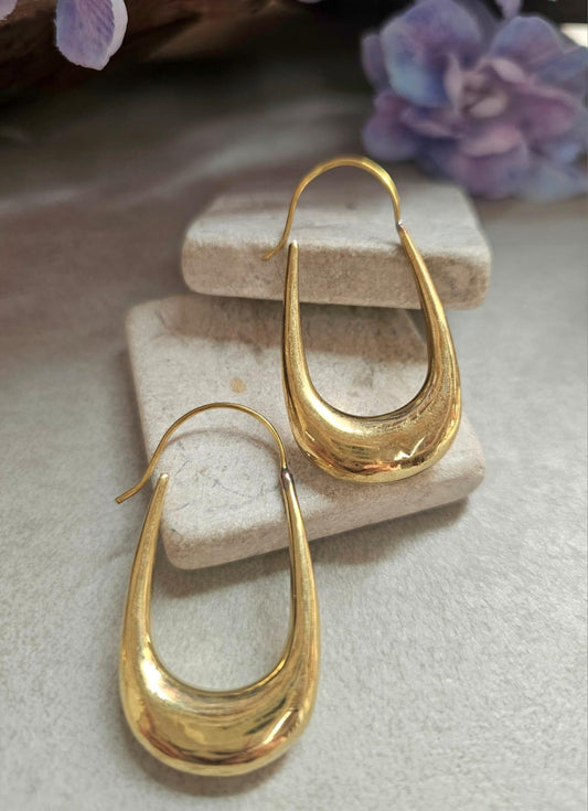 Brass Teardrop Earrings | Gold Statement Drop Earrings | Organic Curved Earrings | Nickel Free Jewellery