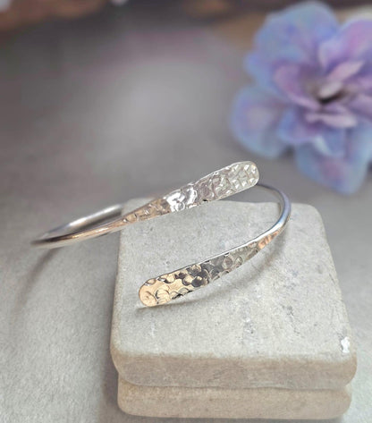 Silver Plated Hammered Bracelet – Adjustable Open Cuff Bangle – Minimalist Delicate Jewellery – Gift for Her – Textured Stackable Bracelet