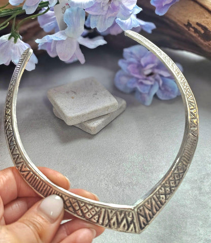 Silver Plated Engraved Choker Necklace, Geometric Tribal Collar Necklace, Minimalist Statement Jewellery, Boho Layering Necklace, Gift for H