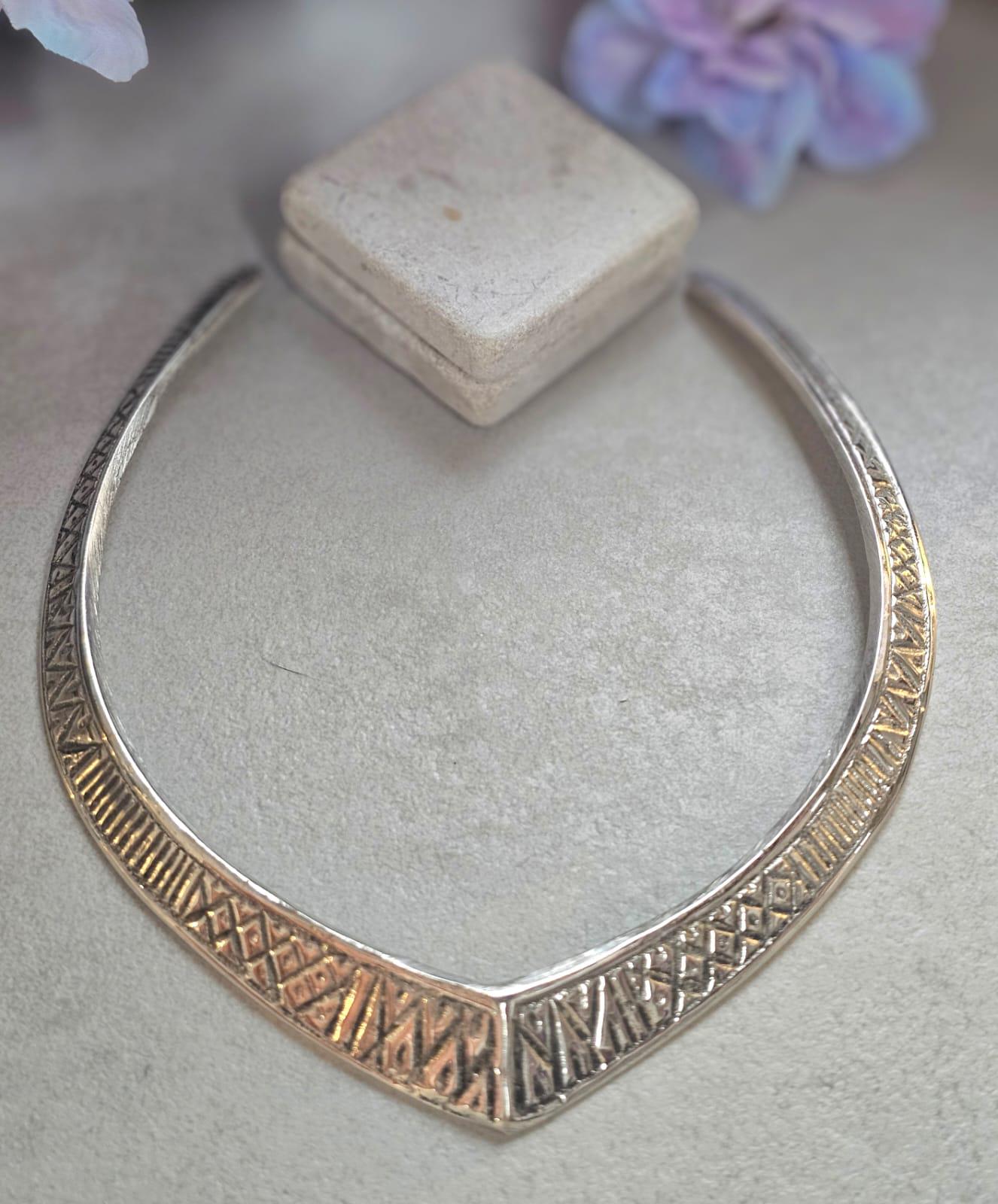 Silver Plated Engraved Choker Necklace, Geometric Tribal Collar Necklace, Minimalist Statement Jewellery, Boho Layering Necklace, Gift for H