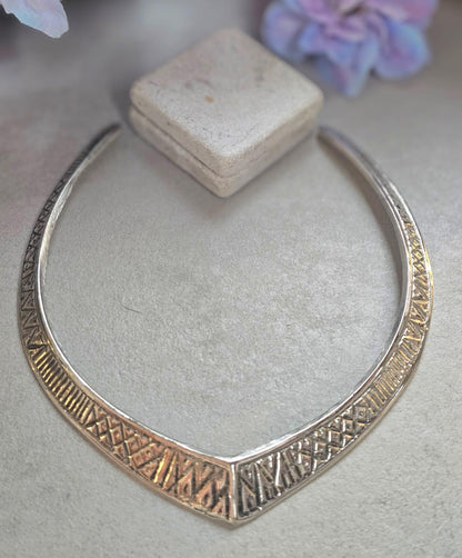 Silver Plated Engraved Choker Necklace, Geometric Tribal Collar Necklace, Minimalist Statement Jewellery, Boho Layering Necklace, Gift for H