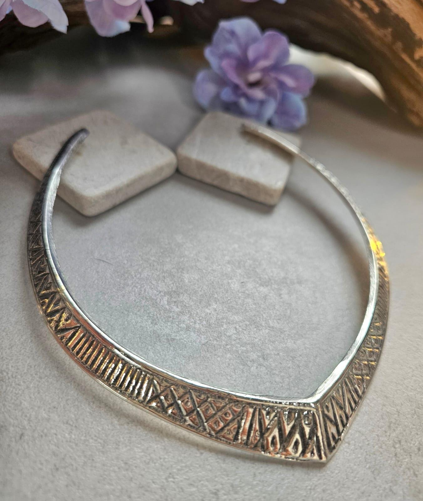 Silver Plated Engraved Choker Necklace, Geometric Tribal Collar Necklace, Minimalist Statement Jewellery, Boho Layering Necklace, Gift for H